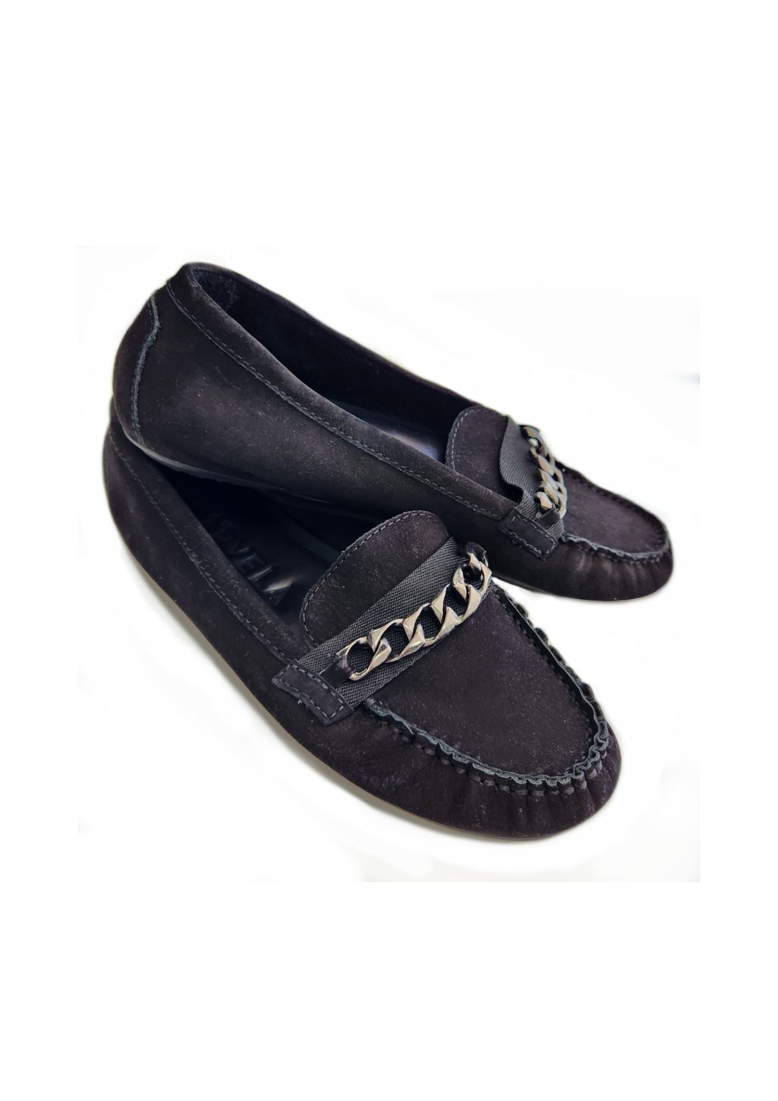 Buy Black Velvet Chain Loafers - Carvella | RELOOP